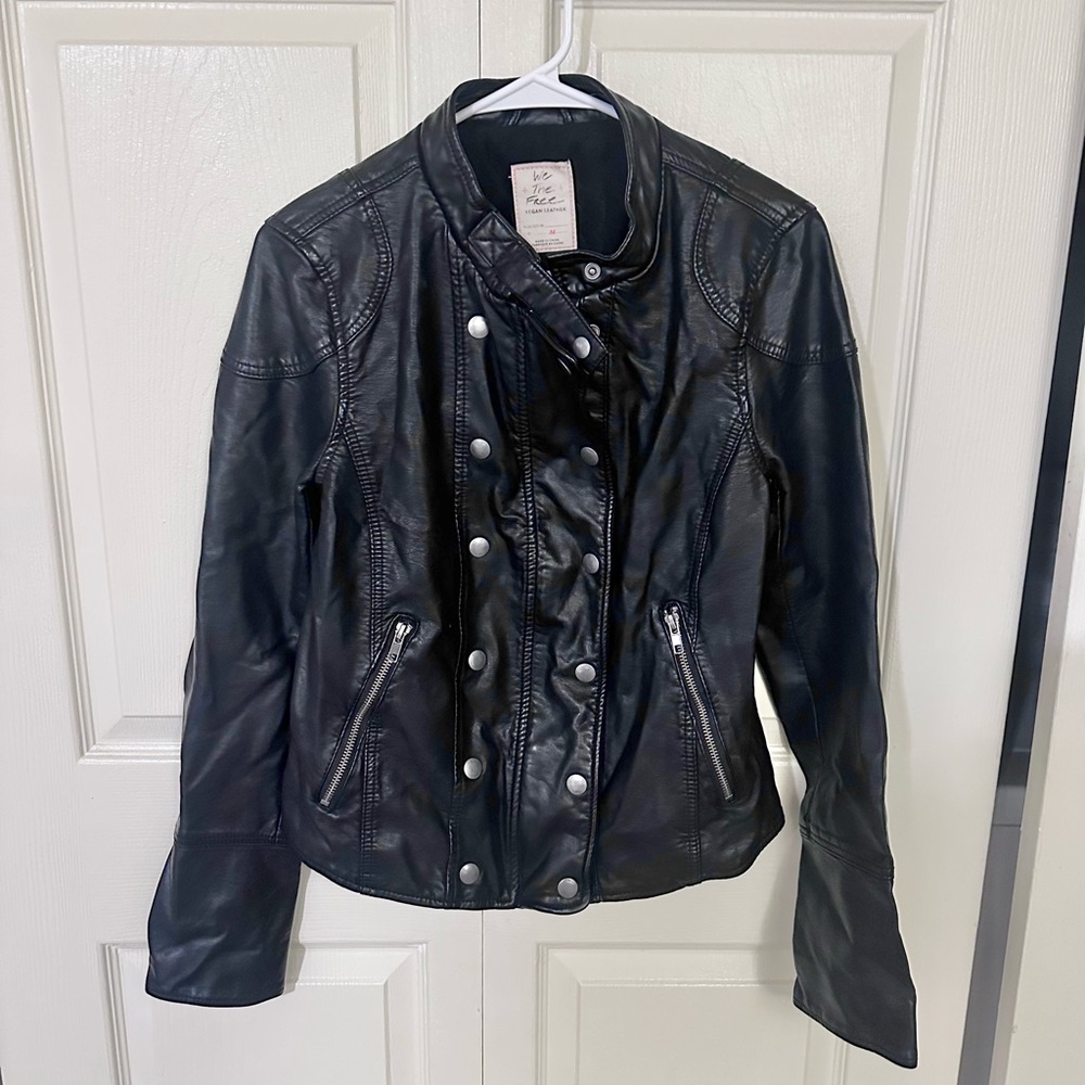 Free People We The Free Moto Black Dawn Jacket Coat Medium Vegan Leather